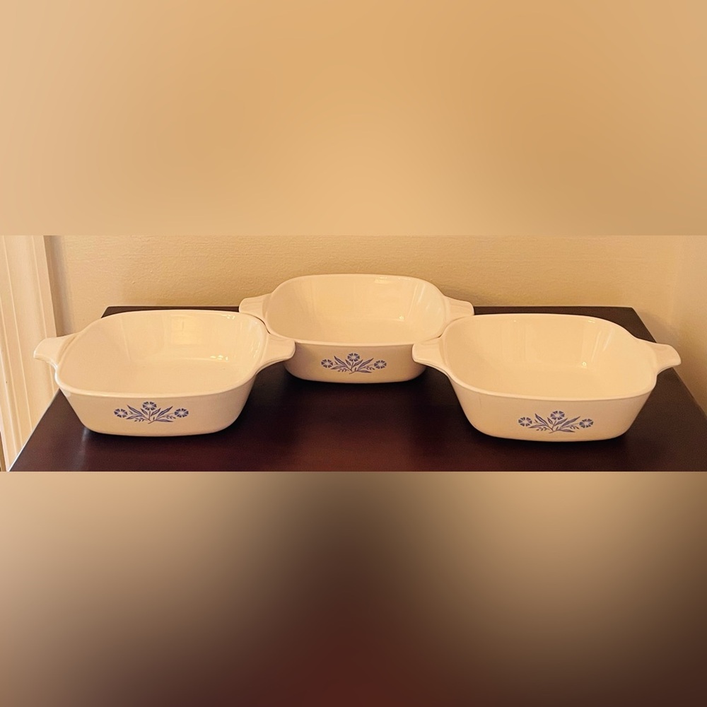 Vintage CorningWare Blue Cornflower P-41-B 1¾ Petite Pan Set:3 Casserole Dishes